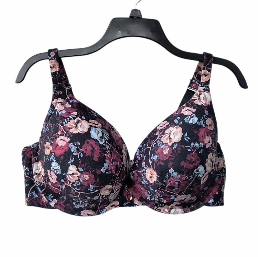 Cacique Lightly Lined Floral Print Smooth Boost Plunge Women's Bra 44D